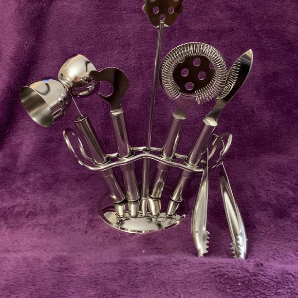 NWT - Kraftware Recipe Cocktail Shaker & 6 Piece Stainless Steel Bar Tool Set - Picture 6 of 10